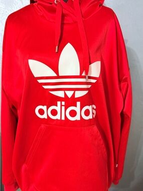 adidas Red Hoodie with White Trefoil Logo